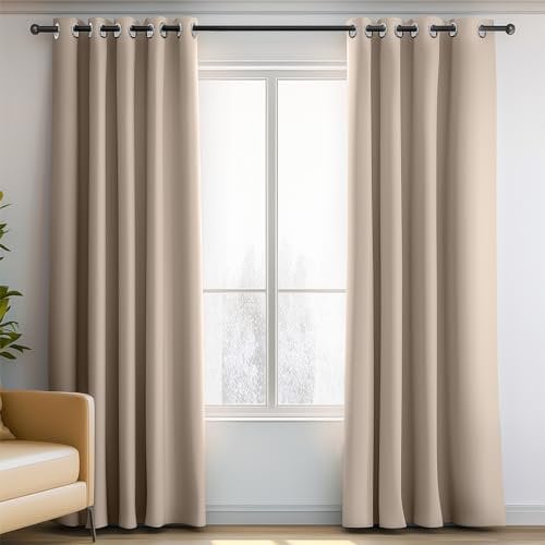 ORINOVA Blickdicht Vorhang Beige Wohnzimmer Thermovorhang Fenster Verdunkelung 107x213 cm Schlafzimmer Blackout Gardinen mit Ösen 2er Set