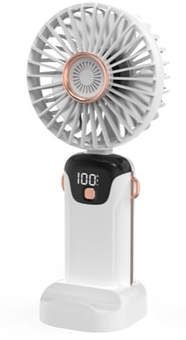 Product Giant. Portable Handheld Folding Fan, 2400mAh USB Rechargeable Personal Handheld fan. 5 Speed Folding Small Desk Fan with LED, Display, Big Wind, No Noise, Outdoor Travel and Home. (White)