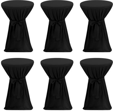 Lumaycens 6er-Set Premium Stehtischhussen 70 cm – Stehtischhussen mit Schleifenband Blickdicht, rutschfest Bügelfrei & Waschbar, für Bistrotische Bartische Tisch-Überzug (Schwarz)