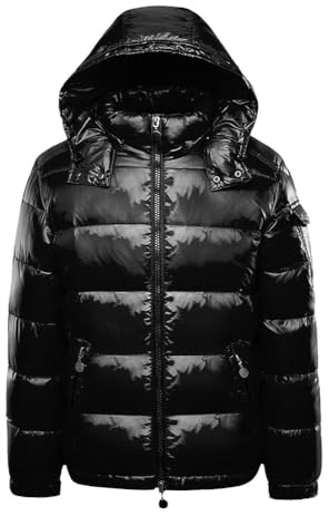 ZLXHFFH Männer Warme Daunenjacken Einfarbig Winter Schnee Unten Jacken Mit Kapuze Reißverschluss Metall Glänzende Windjacke Parka