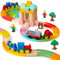 Holzeisenbahn und Züge Pack Eisenbahn Elektrische Lok Kinder mit Holzschienen Zug Spielzeug Batteriebetriebener Lokomotivzug Holzbausteine Eisenbahnspielzeug, Geschenke für Jungen Mädchen