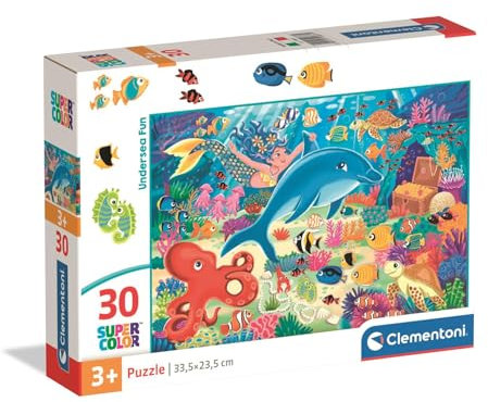 Clementoni - Puzzle per Bambini 30 Pezzi Supercolor, per Bambini 3+ Anni, Illustrazione Animali Undersea Fun, Idea Regalo, Made in Italy, 33,5x23,5 cm, 20837