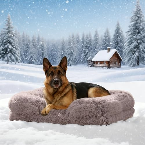 AZVFLY Orthopädisches Hundebett Grosse Hundesofa: Wärme Rutschfest Bissfestigkeit Eiförmiger Schwamm Hundekissen Abnehmbar Quaste Hundematte Wintergeschenk für Hundeliebhaber Gemacht (beige braun, XL)
