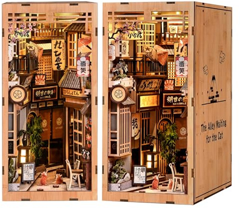 Book Nook Kit für Erwachsene - CRIOLPO DIY Miniatur Haus Holzpuzzle 3D Puppenhaus - Buchstütze für Bücherregal Deko mit Led Licht Kreatives Geschenk für Leser