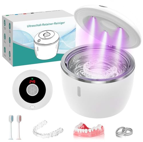 Ultraschallreinigungsgerät, 48kHz Ultraschallreiniger mit 4 Modi, digitalem Timer, Ultrasonic Cleaner für Zahnersatz, Mundschutz, Zahnbürsten, Nachtschutz, Schmuck