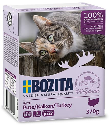 Bozita Häppchen in Gelee Nassfutter mit Pute im Tetra Recart 16x370g - Getreidefrei - nachhaltig produziertes Katzenfutter für erwachsene Katzen - Alleinfuttermittel