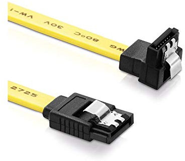 adaptare 31403 30 cm SATA-Kabel 6 GB/s mit Metall-Clip und einem Winkel-Stecker gelb