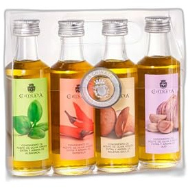La Chinata Estuche 4 Condimentos con AOVE | Selección de Aceites de Oliva Virgen Extra Aromatizados (Albahaca, Guindilla, Boletus y Ajo) | Pack Gourmet | Regalos | 4x100ml