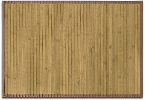 casa pura Tapis en Bambou Naturel hypoallergénique pour Salon, Chambre et Cuisine | Antidérapant et adapté aux Pieds Nus | Bordure Marron Clair, 90 x 120 cm - Modèle Tibet (Nature)