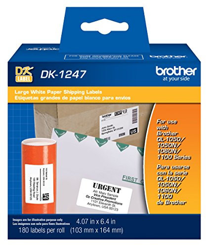 Brother DK-1247 Etiketten, gestanzt, groß, Weiß, für Brother QL Etikettendrucker, 180 Etiketten pro Rolle, 103 mm x 164 mm