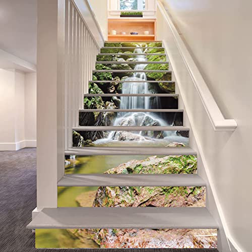 FLFK 3D Wasserfall Natürlich Landschaft Selbstklebend Treppe Aufsteher Wandmalerei Vinyl Abziehbild Tapezieren Aufkleber 39.3Zoll x7.08Zoll x 13stücke
