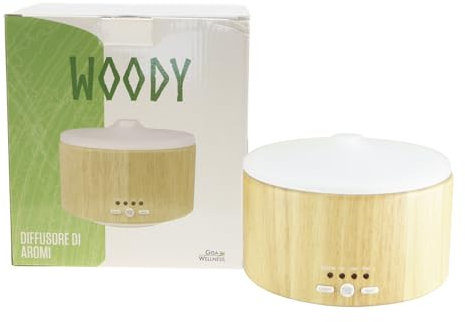 Gisa Wellness,WOODY,Ultraschall-Aroma-Diffusor für ätherische Öle [250ml],Für Aromatherapie und Farbtherapie,LED-Farblichter,Glas und Holz,Timer,Betriebsdauer 6 Stunden, Entspannung,Made in Italy