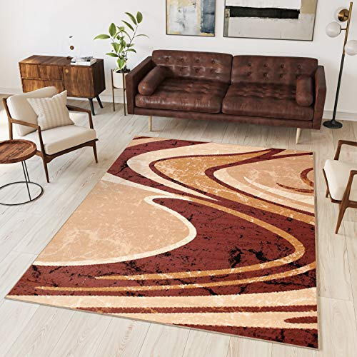 TAPISO Dream Teppich Wohnzimmer Modern Kurzflor Braun Beige Meliert Streifen Wellen Schlafzimmer Gästezimmer Küche ÖKOTEX 220 x 300 cm