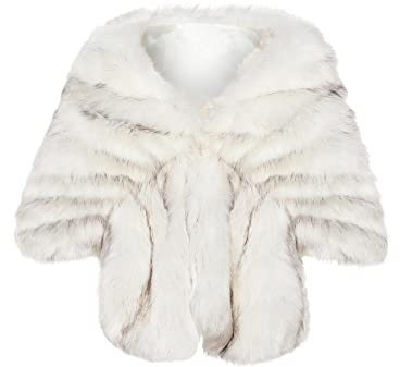 BABEYOND Damen-Schal mit Kunstfellkragen, Kunstfell-Schal, Wickeltuch, Abendumhang für Wintermantel, Weißer Fuchs, Large
