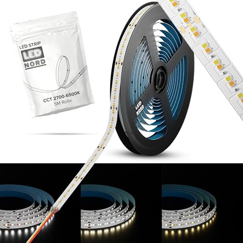 LED Nord CCT Strip 5m 240 SMD LEDs/Meter 2216 Chipsatz 24V dimmbar selbstklebend in warmweiß, kaltweiß, neutralweiß – LED Band 6500K, 30.000 Stunden Lebensdauer