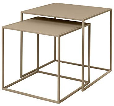 blomus 2er Set Beistelltische FERA | Nomad | 40L x 40B x 40H cm | 35L x 35B x 35H cm | Sofatisch Beige | Kaffeetisch aus Stahl