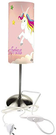 CreaDesign TI-1034-02 Einhorn rosa Nachttischlampe Kinderzimmer mit Namen, Kinder Tischlampe/Schlummerlicht mit Schalter für Steckdose, E14, 38 cm hoch