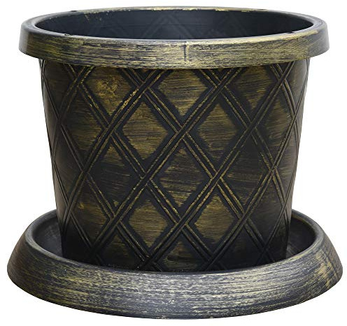 Large Patio Pot & Saucer Stunning black and gold lattice effect Ideal for planting flower plugs shrub and vegetables 10 x 39cm Pot by Thompson and Morgan