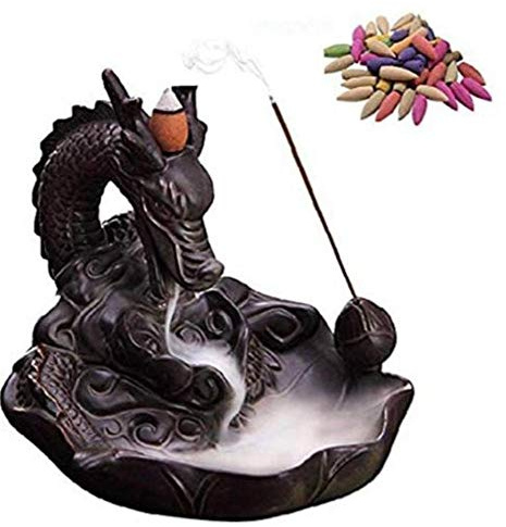 TANGT Backflow Incense Burner Home Dragon Backflow Incense Burner with 10 Pcs Backflow Incense Burner- Aromatherapy Ornament Home Decor | with 10 Cones, Oriental Style, Ideal for Meditation, Yoga, Relaxation, Aromatherapy Ornamental, Durable & Easy to Clean