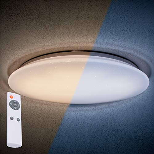 proventa® LED-Sternenhimmel Deckenleuchte Ø 40 cm mit Fernbedienung, 18 Watt, Lichtfarbe von 3.000-5.500 K einstellbar, stufenlos dimmbar, Nachtlichtfunktion