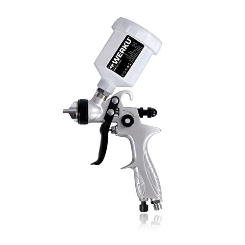 Werku WK501100, Pistola Pintar Gravedad Retoques Neumática, Calidad Profesional, Boquilla 0.8 mm, Depósito 125 ml, Sistema HVLP-II, Especial Barnices, Esmaltes, Viscosidades Bajas/Medias