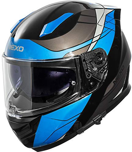 Nexo Integralhelm Motorradhelm Helm Motorrad Mopedhelm Integralhelm Fiberglas Sport III Blau Dekor XXL, Unisex, Sportler, Ganzjährig