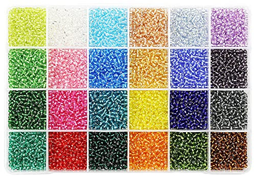 Bala&Fillic 8/0 Rocailles Perlen transparent Silber gefüttert 7200 Stück 24 Farben 3mm Glasperlen zum Auffädeln für Schmuckherstellung (300 Stück/Farbe, 24 Farben)
