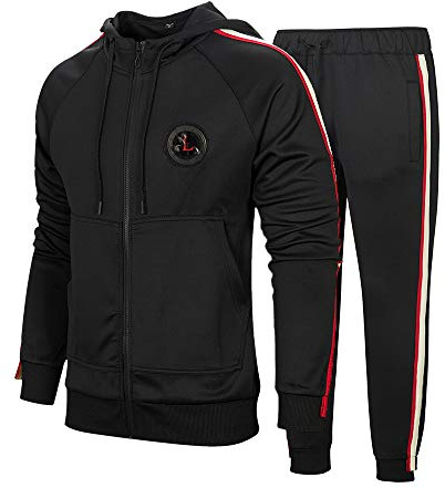 AOTORR Mens Tracksuit Set Gym Jogging Bottoms Casual Full Zip Joggers Sports Sweatsuit with Pockets TZ23 Black M
