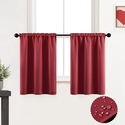 XTMYI Lot de 2 rideaux de cuisine occultants pour salle de bain, 90 cm de long, rouge