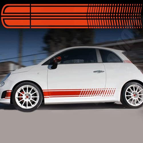 Generico Strisce Corse Ricambio Compatibile con Abarth. Fiat. 500, Adesivi Stickers Fiancate Auto Strip Decal LOLLOMOTO (Rosso Lucido)