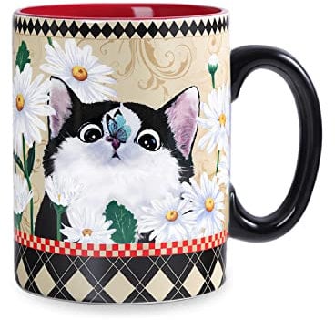 NymphFable Cat Mug Flower Coffee Cups Ceramic Coffee Mug with Handle Tea Cup Personalized Gift 550ml/18oz