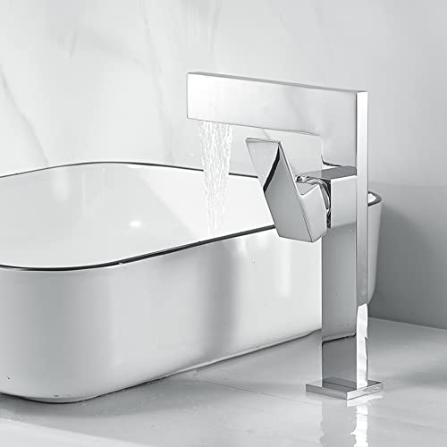 Wasserfall Wasserhahn Bad Waschtischarmaturen, Moderner Stil Messing Einhandmischer Waschtischarmatur Hoch, Chrom