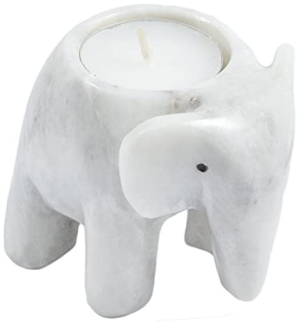 Himalayan Marble Elephant Tea light Holder - White