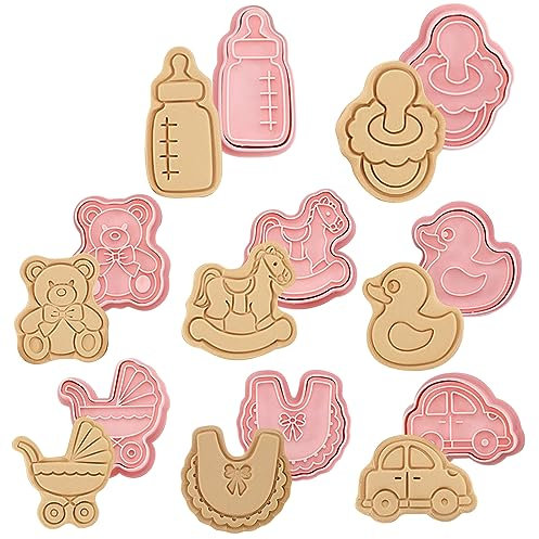 Kids' Cartoon Fun Cookie Mold - 8 Plastic 3D Cookie Stamps, Baby Shower Set for DIY Baking & Decoration