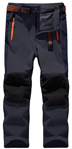 Jessie Kidden Kids Boys Girls Youth Waterproof Windproof Hiking Ski Snow Pants Elastic Waist Warm Insulated Fleece Lined Winter Pants (16010 Grey, 8-9 Years)