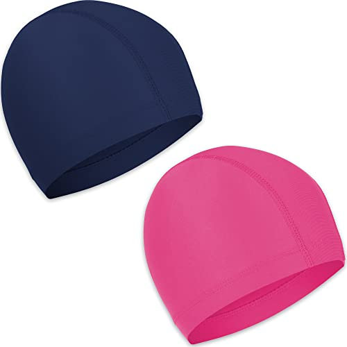 Cuffia Piscina Tessuto Adolto Bambini 2 pezzi Cuffie Nuoto per Uomo Donna Super Elastica e Leggera (rosa, blu navy)
