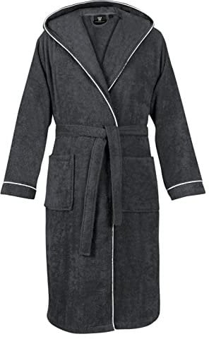 LAYNENBURG Bademantel Herren Frottee - Kapuze - Lang - 100% Baumwolle (360g/m2) - OEKO TEX Standard 100 - Größe (XXL, Anthrazit)