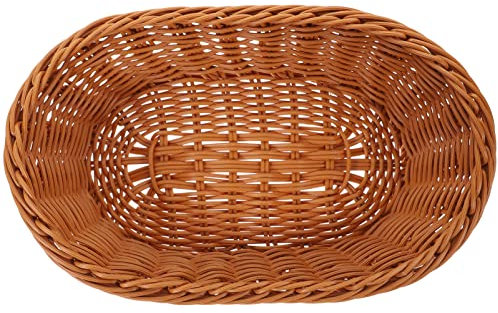 Imitation Rattan Bread Basket, Oval Woven Food Serving Basket for Fruit, Snacks, and Bread, Light Brown Plastic Storage Tray for Home, Kitchen, Cafe, 11X7.47X3.73In
