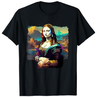 Famous Paintings Corner - Cyberpunk Mona Lisa - Cyberpunk Art T-Shirt für Erwachsene - Unisex - Schwarz - S