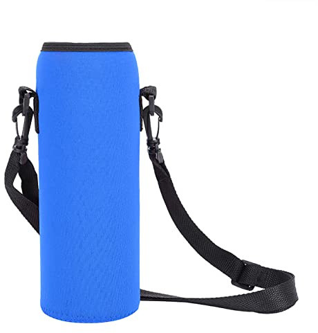 MOUMOUTEN Water Bottle Carrier Bag, 34oz/1000ML Neoprene Bottle Sleeve with Adjustable Sling Strap, for Stainless Steel, Glass, Plastic Water Bottles(Blue)