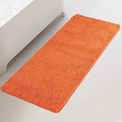 Yeaban Badezimmerläufer Teppich 61x152 cm,Dicke Chenille Lange Badematte,Saugfähig und Waschbar Extra Groß Badteppich Rutschfest, Plüsch Läufer Teppich für Badezimmer, Badewanne,(Verbranntes Orange)