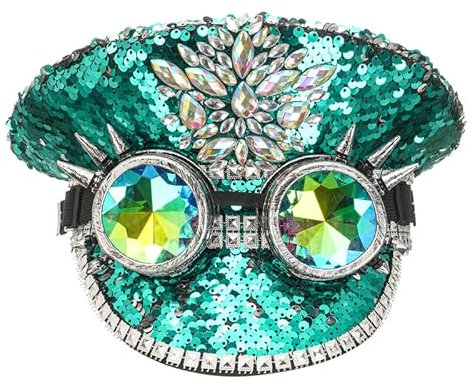 COSDREAMER Herren Steampunk Zylinder Hüte Pailletten Brille Militär Cap Punk Halloween Klassische Armee Militär Cap