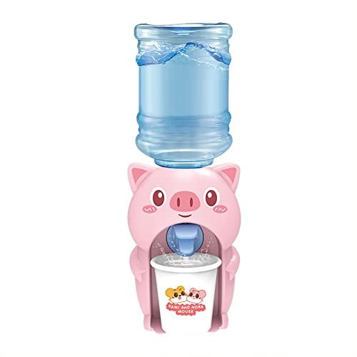 URFEDA Mini Water Dispenser, Mini Cartoon Drink Dispenser Toy, Kids Drinking Fountain Model With Water Glass Dollhouse Accessories - Pink Pig