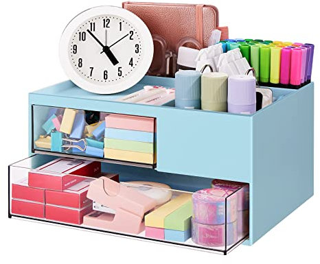 zhongko 23CM Schreibtisch Organizer Größe aufwärts 5 Fächer Plastik Tisch schreibtisch Oorganizer, Multifunktionaler Schreibtisch Organizer Für Stifte Büro Zuhause Schule Schreibtisch Organizer Blau