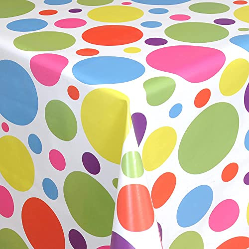 Wachstuch Tischdecke abwaschbar Gartentischdecke, Viele Größen und Designs, wasserabweisend (Bunte Punkte- Mehrfarbig- 06021-00, 140x140 cm)