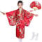 KRUIHAN Kimono pour Filles,Yukata Kimono Robe Japonaise,Robe de Chambre en Satin pour Enfants,Costumes de Cosplay,Robes de Fête pour Filles,avec Éventail Pliant et Chaussettes Tabi,Style B,Rouge,150