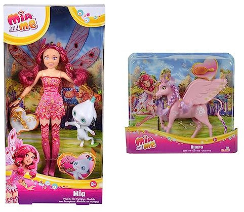 Simba 109483042 - Mia and Me 23cm Ankleidepuppe, Phuddle mit Trumptus & 109480092 - Mia and Me Einhorn Kyara, mit beweglichen Flügeln, Haarclips und Bürste zum Frisieren, 20cm, ab 3 Jahre