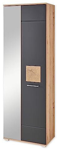 FUN Garderobenschrank in Schwarz, Artisan Eiche Optik mit Hirnholz-Applikationen - Moderner Flurgarderoben Schrank mit viel Stauraum - 65 x 195 x 38 cm (B/H/T)