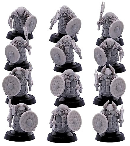 Forged Terrain Zwerg-Langbärte männlich mit Axt und Schildwaffen, unlackierter Großzwerg für 28 mm skalierte Fantasy Tabletop Wargaming RPG bemalbare Spielerfiguren