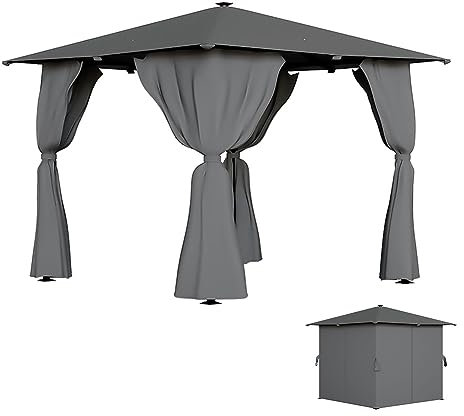 The Fellie Metal Gazebo with Solar Lights, 3m x 3m Outdoor Garden Shelter with Sides, Heavy Duty Waterproof Gazebo Curtains, Sun Protection for Patio, Wedding, Party, Canopy Event, Grey